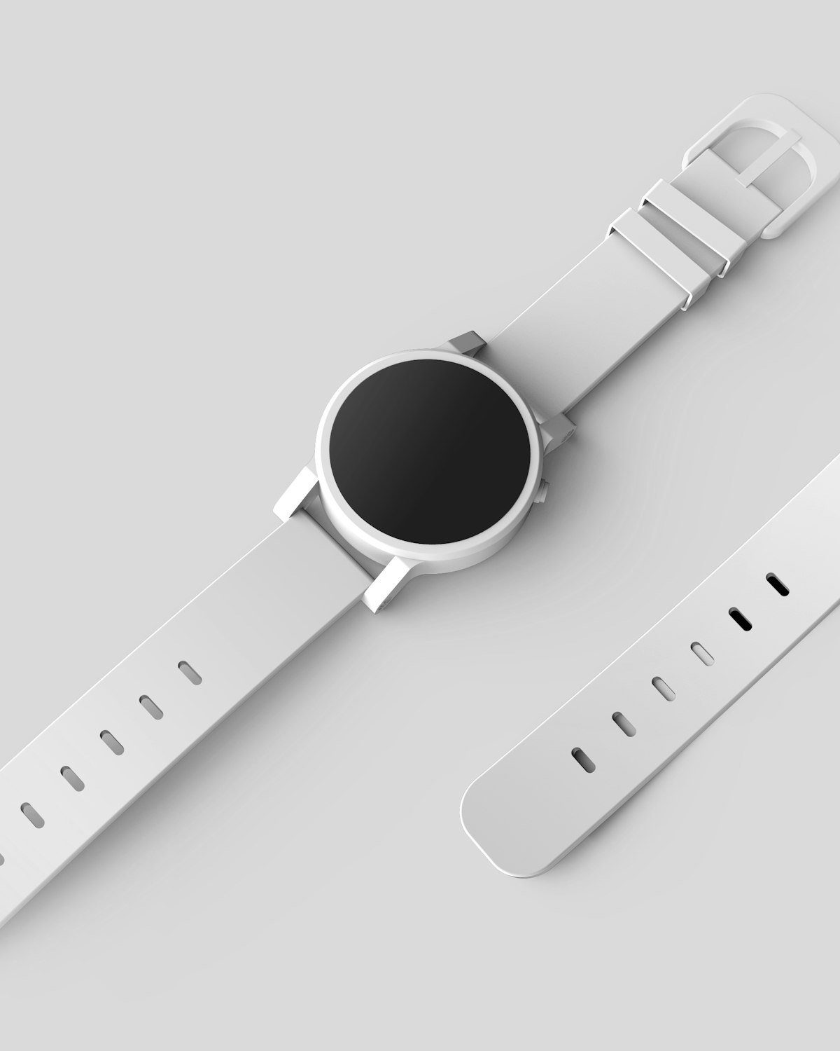 White smartwatch on a light grey background